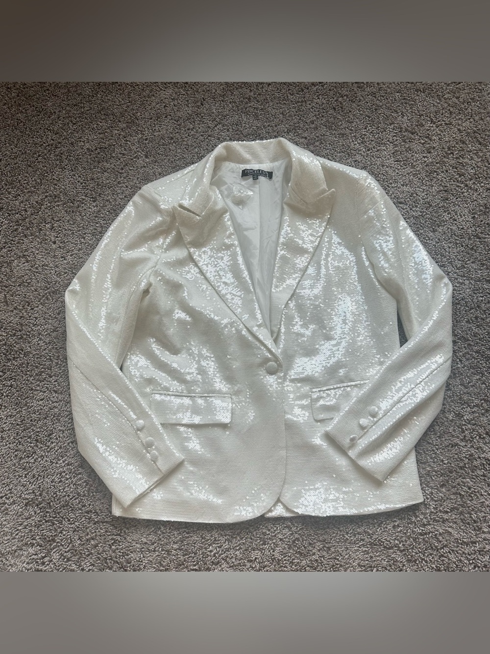 Ivory Sequin Single-Button Blazer Jacket